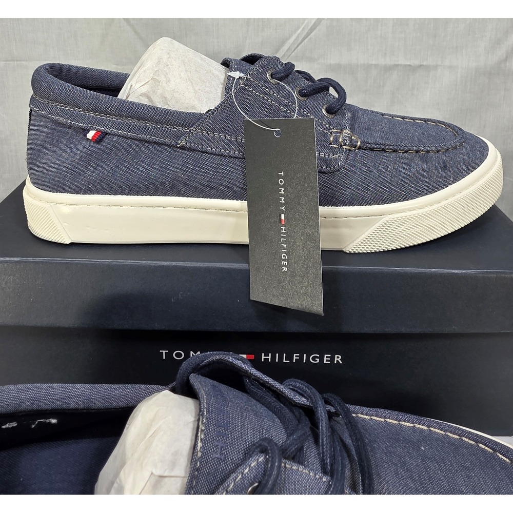 Tommy Hilfiger Men's Canvas Boat Shoes Navy Blue Lace Up Loafers - Picture 6 of 15